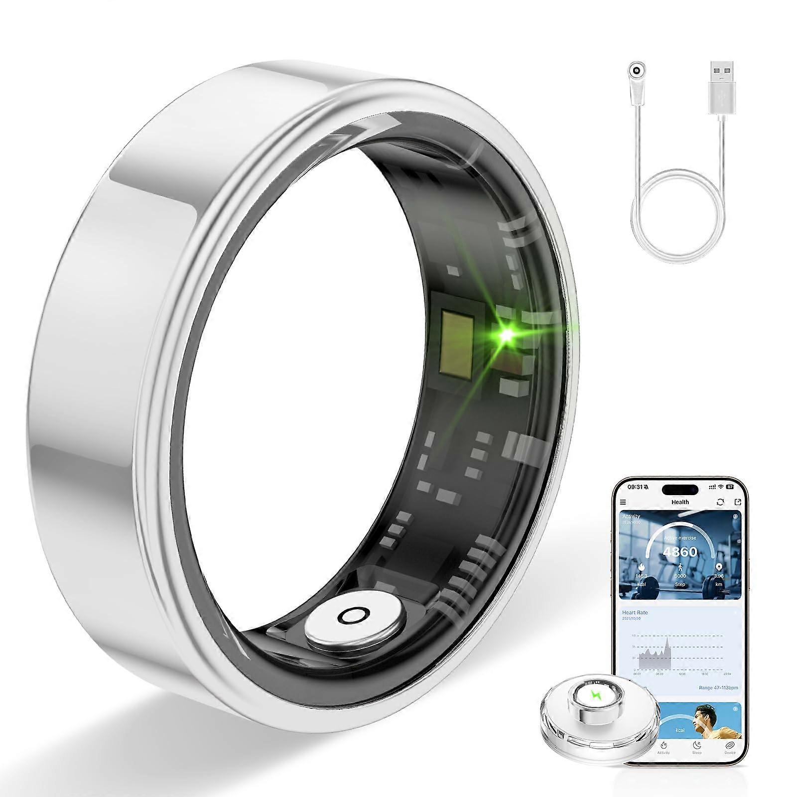 Smart Ring with Heart Rate and Sleep Monitoring, Long Battery Life, IP68 Waterproof, Silver #7