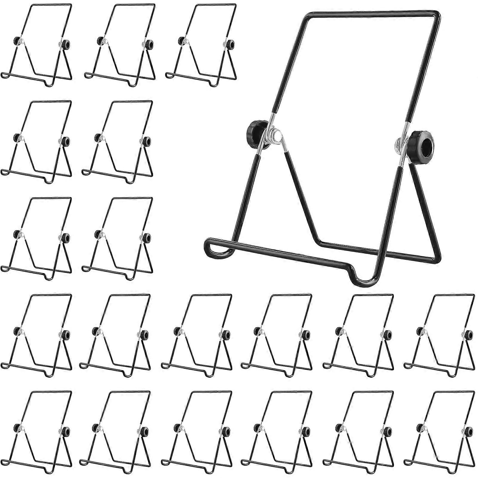 20 Pack Adjustable Metal Wire Display Stand, Black Foldable Easel Holder for Plates, Photos, Artwork