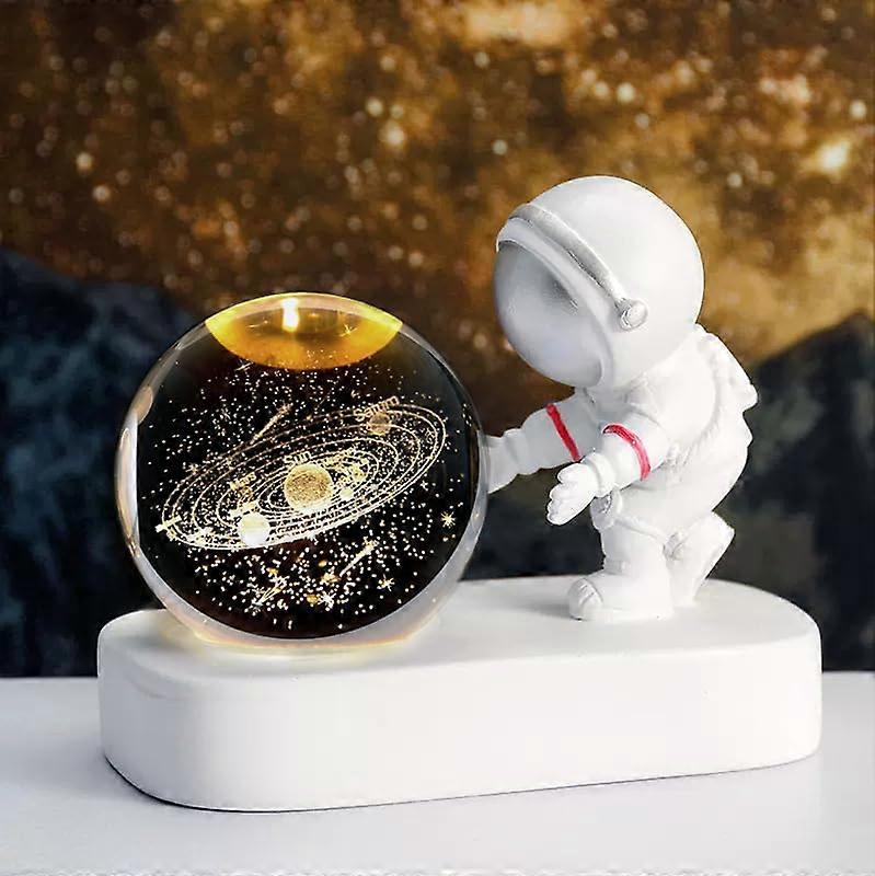 Astronaut Night Light 3D Crystal Ball Lamp with Soft White LED Glow USB Powered Silver Solar System2