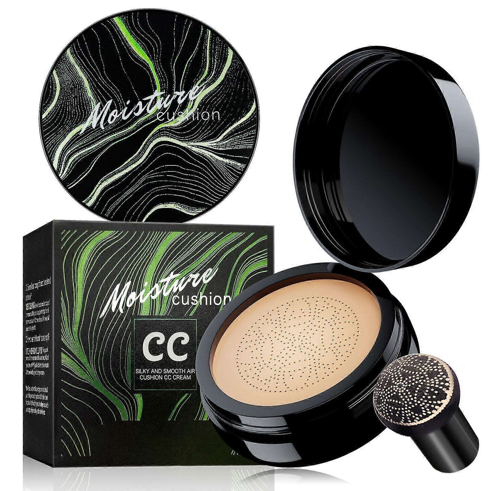 Waterproof Cushion CC Cream Foundation with Mushroom Head Applicator, Full Coverage Natural Shade