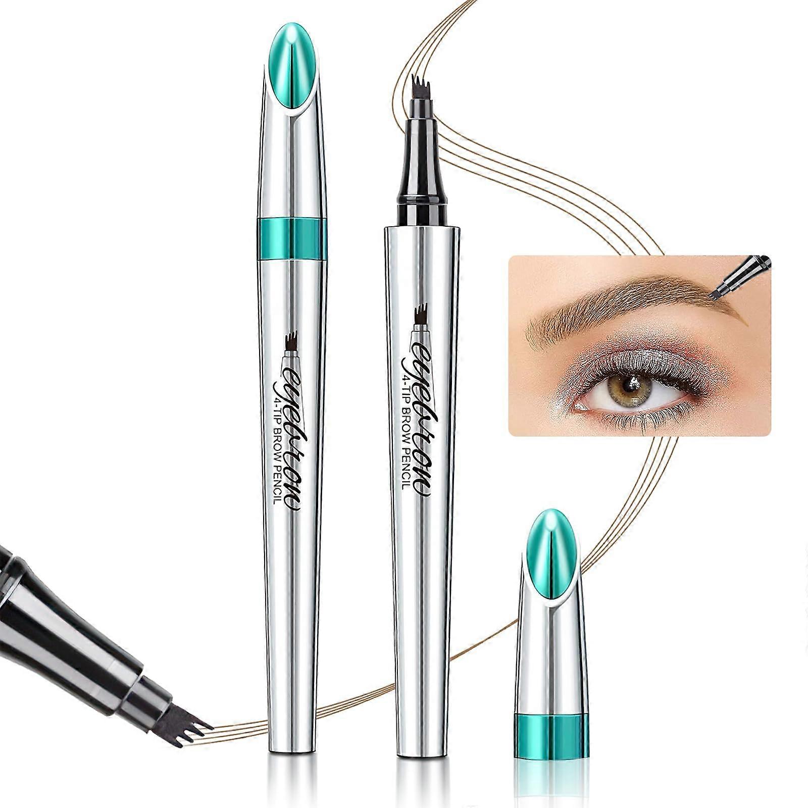 Microblading Eyebrow Pen Light Brown with 4 MicroFork Tip, Waterproof LongLasting Natural Brow