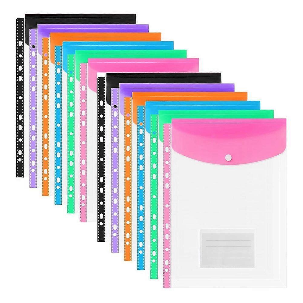 A4 Plastic Wallets, 12 Pack Expandable Document Files with Button for School, Office, Home, Travel