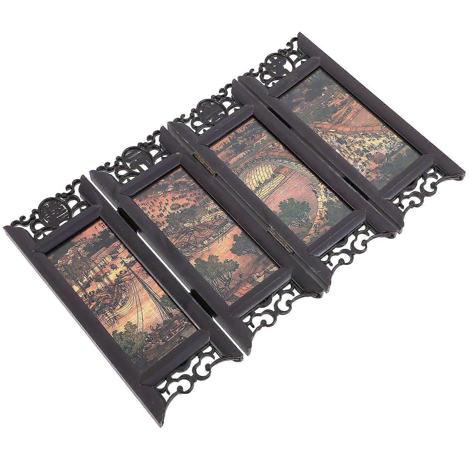Antique Panel Screen Folding Screen Decoration for 1 Small Desktop Room Divider