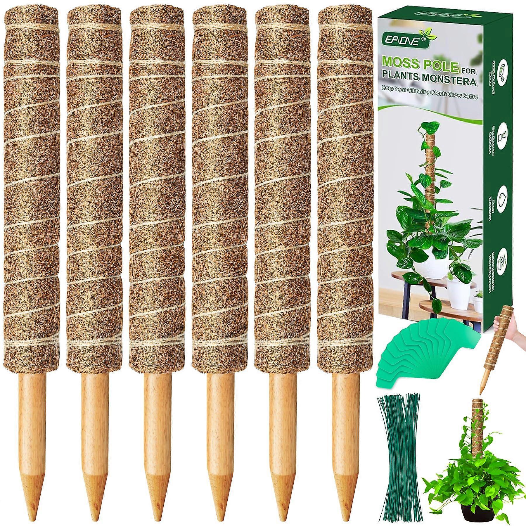 96'' Monstera Moss Pole 6 Pack, Stackable Coir Totem Plant Support Stakes with Labels and Ties