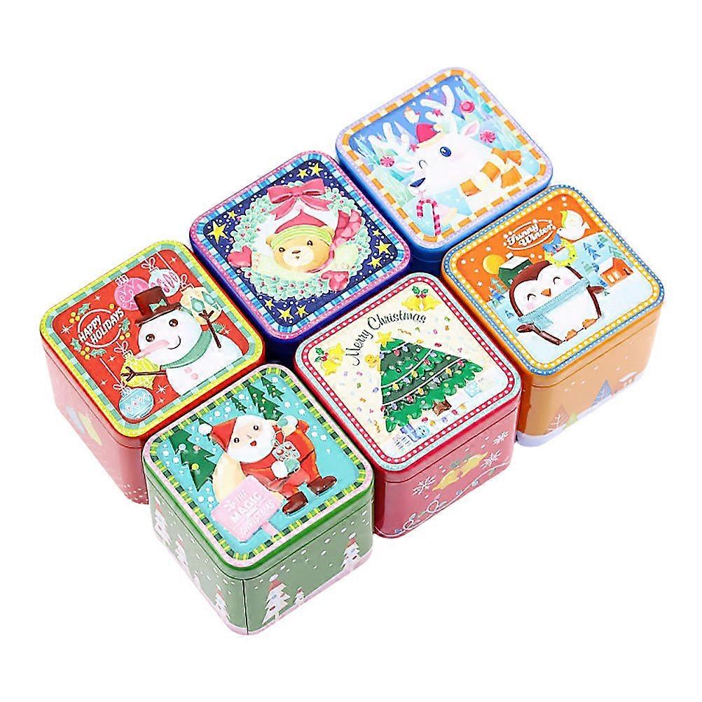 Beautiful Cookie Boxes Square Iron Box Xmas Storage Container Assorted Color 6Pcs