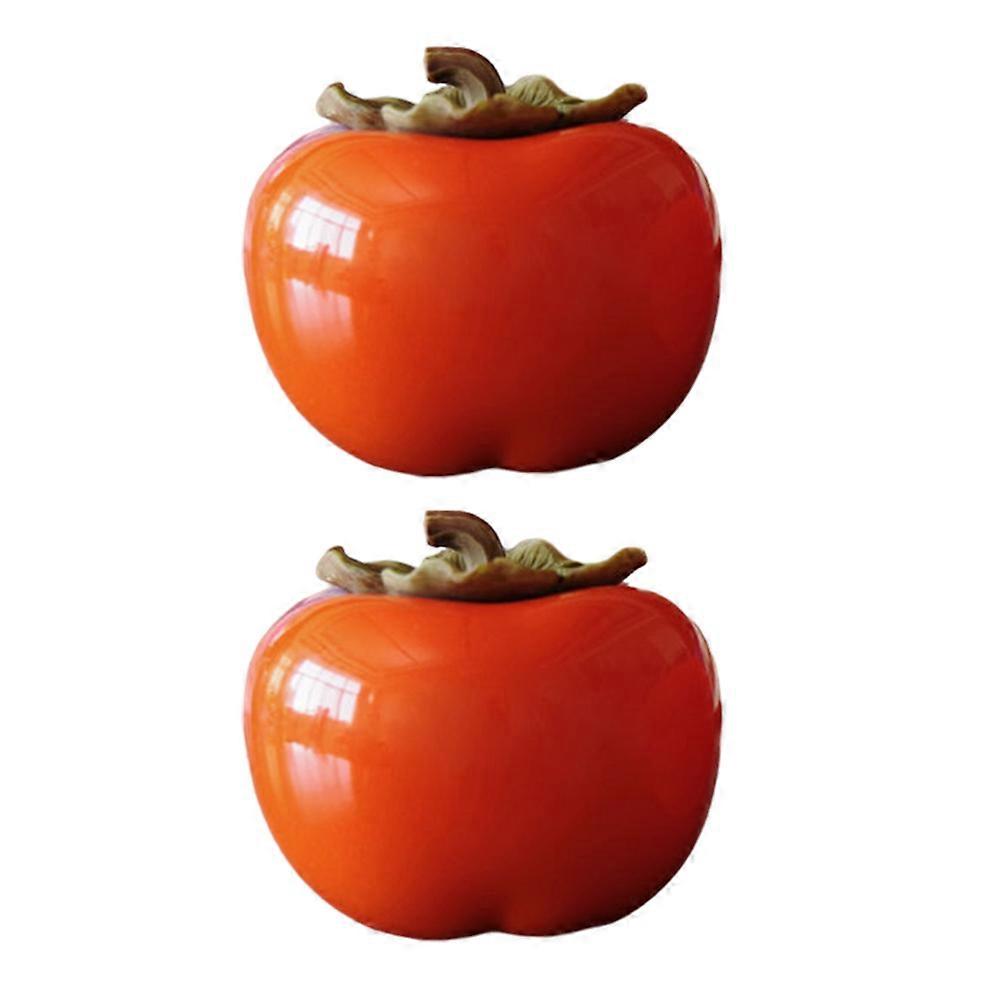 Persimmon Shaped Ceramic Jar for Tea Storage 2Pcs Kitchen Orange Set