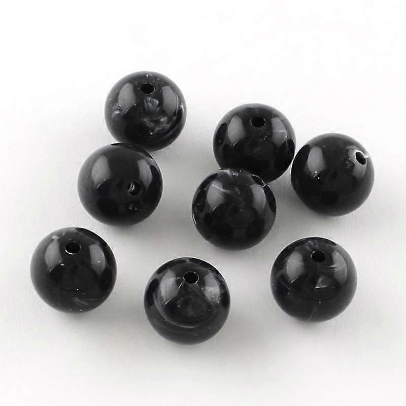 Round Imitation Gemstone Acrylic Beads Black 8mm Hole: 2mm