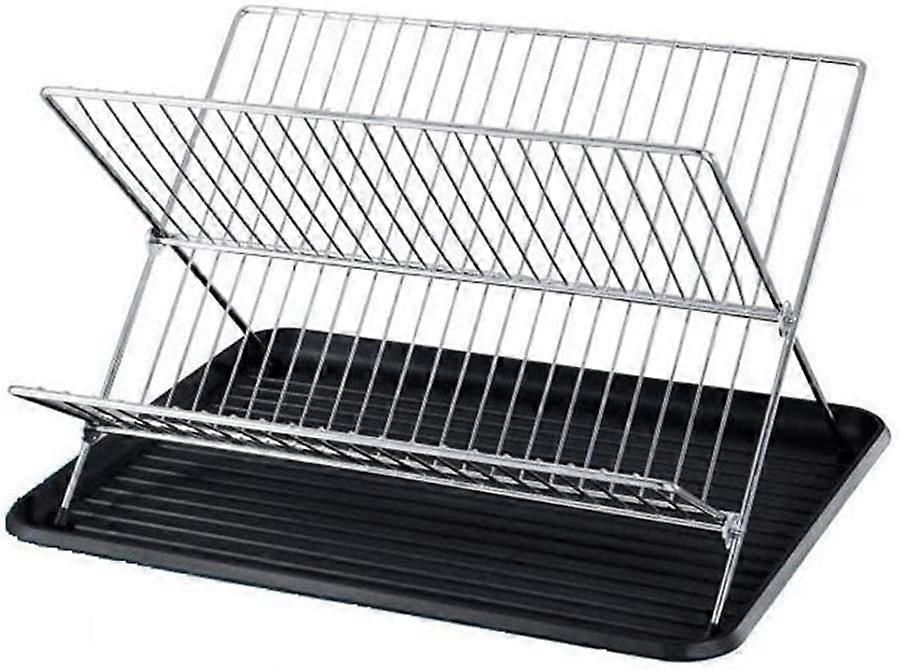 2 Tier Stainless Steel Dish Drying Rack with Cup Holder, Foldable Kitchen Dish Organizer