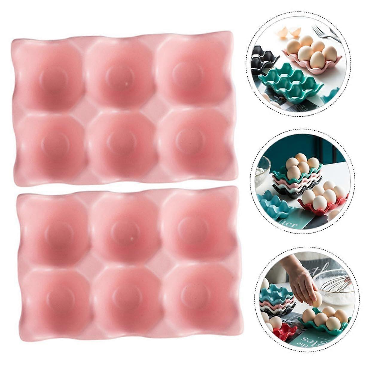 Set of 2 Ceramic Egg Storage Trays, 6 Slot Stackable Holder for Kitchen and Refrigerator
