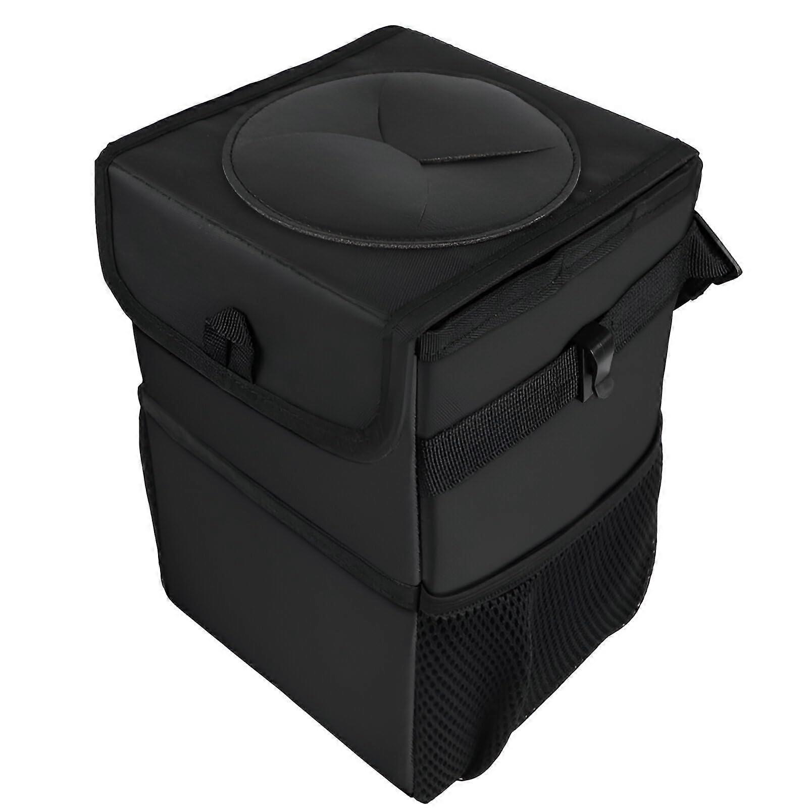 Car Trash Can with Lid and Storage Pockets, Waterproof LeakProof Foldable Car Garbage Bin Organizer
