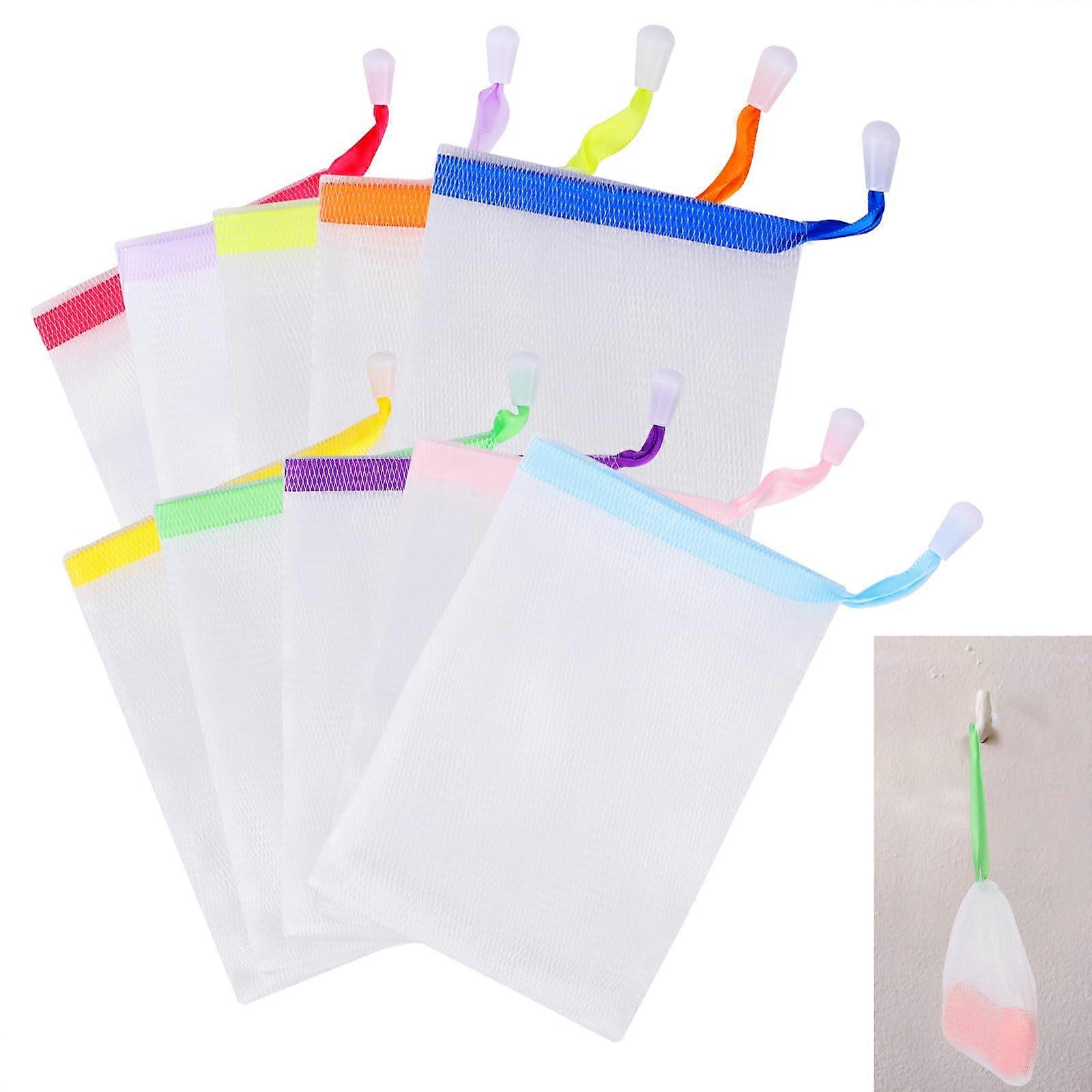 10 PCS Mesh Soap Saver Bag with Drawstring, Exfoliating Foaming Pouch for Shower and Bath Use