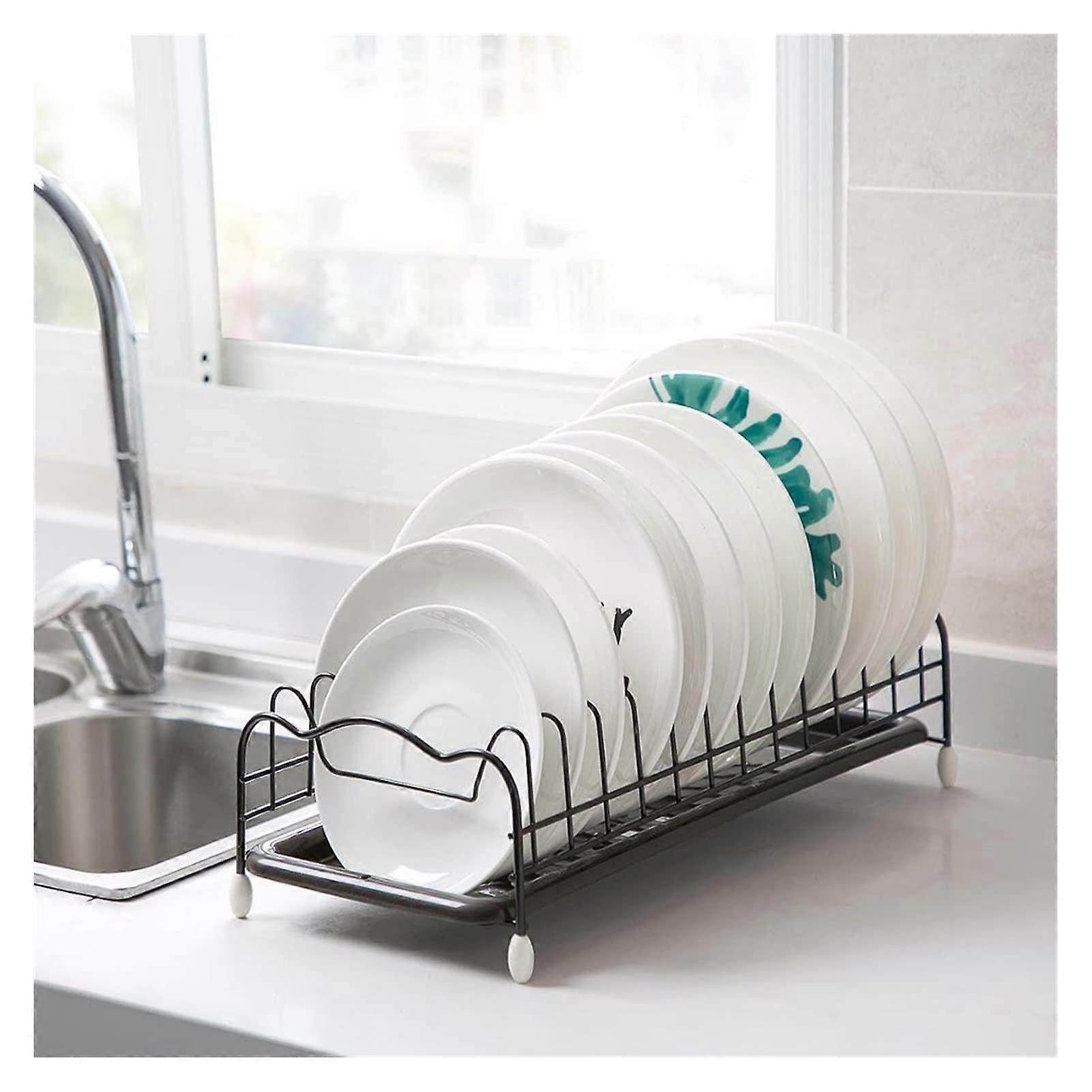 Rust Resistant Dish Drying Rack with Tray, Lightweight Iron Kitchen Storage Organizer for Cabinet