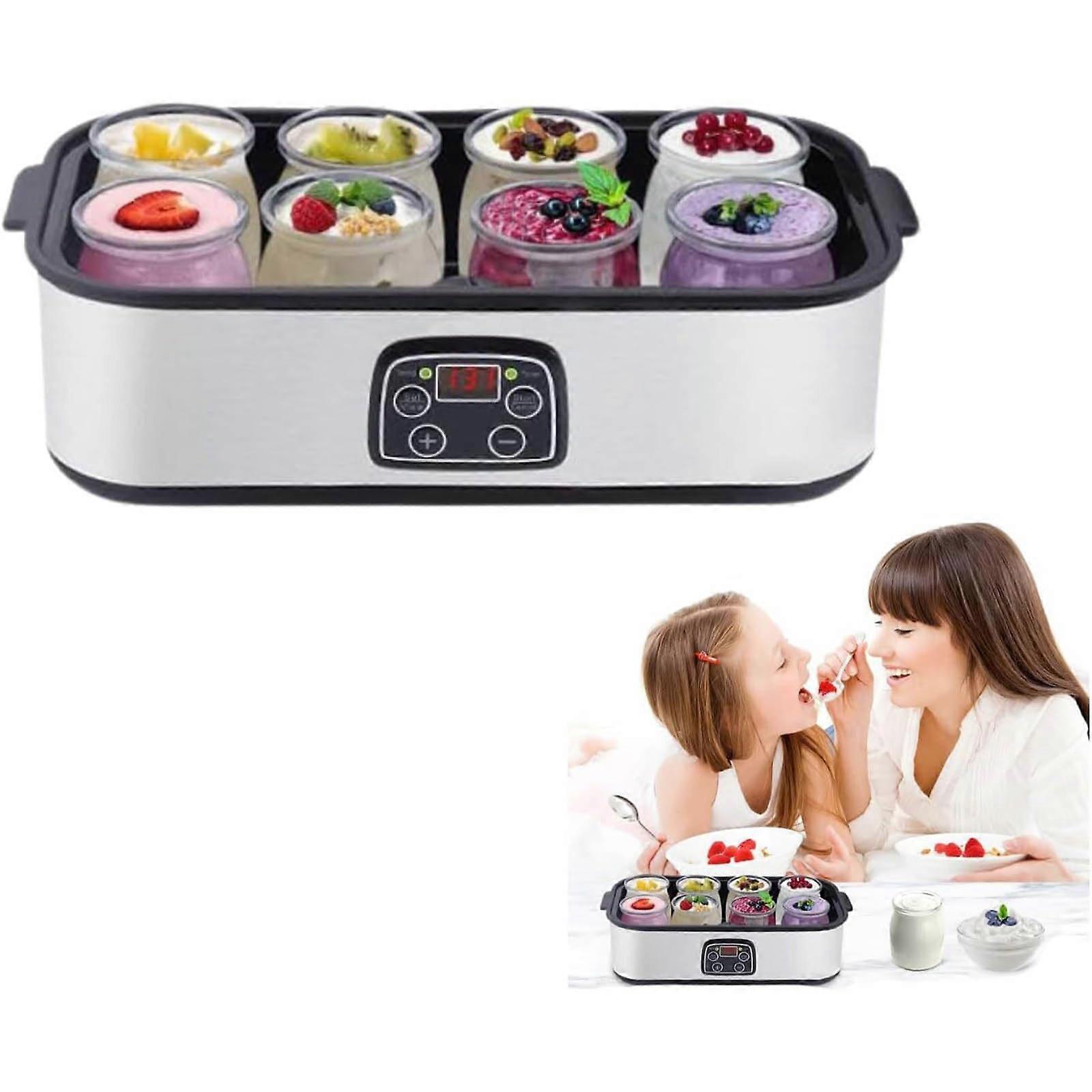Electric Yogurt Maker with Adjustable Temperature and Timer, 48H Operation, 8 Lids, Grey