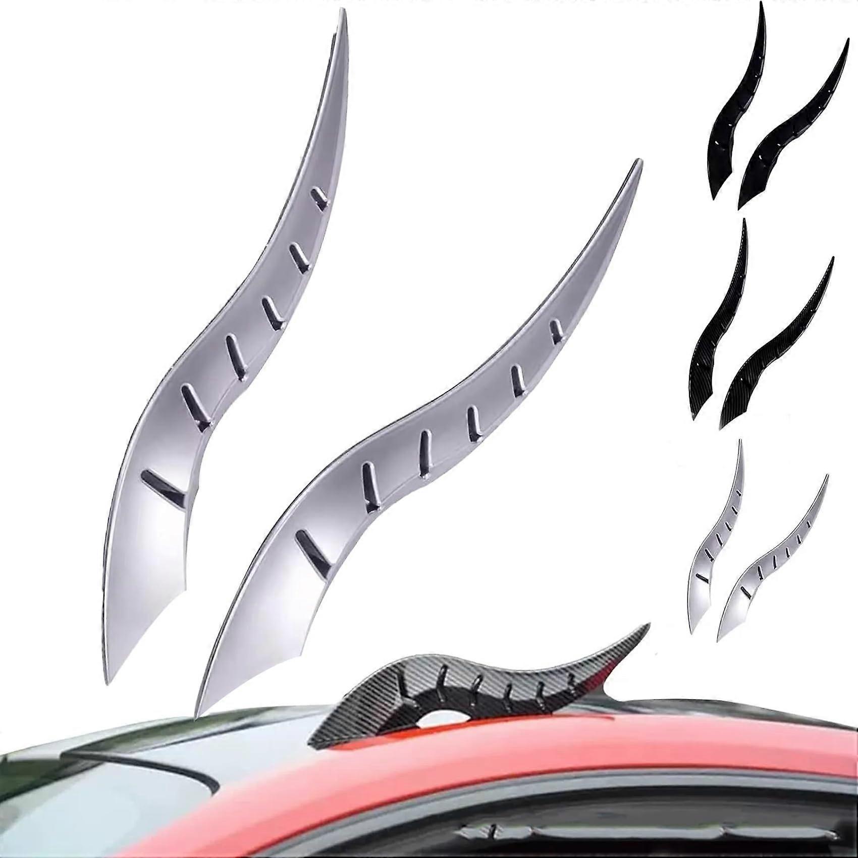 Universal Car Roof Devil Horns Decoration, Bold Design, Waterproof, NoDrill Install, Silver