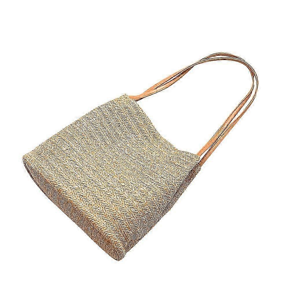 Dark Beige Handmade Knitted Bucket Shoulder Straw Bag