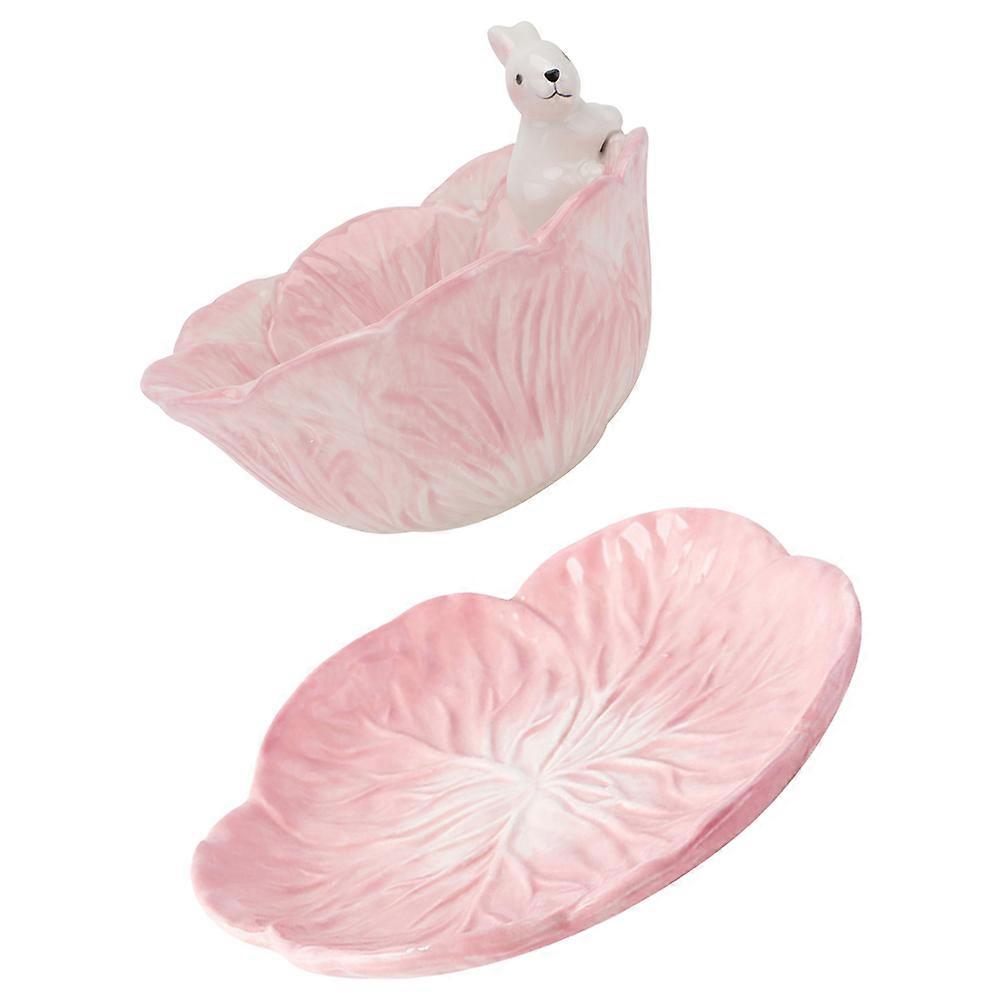 Ceramic Children Tableware Rabbit Bowl for Home Use 1Set Pink