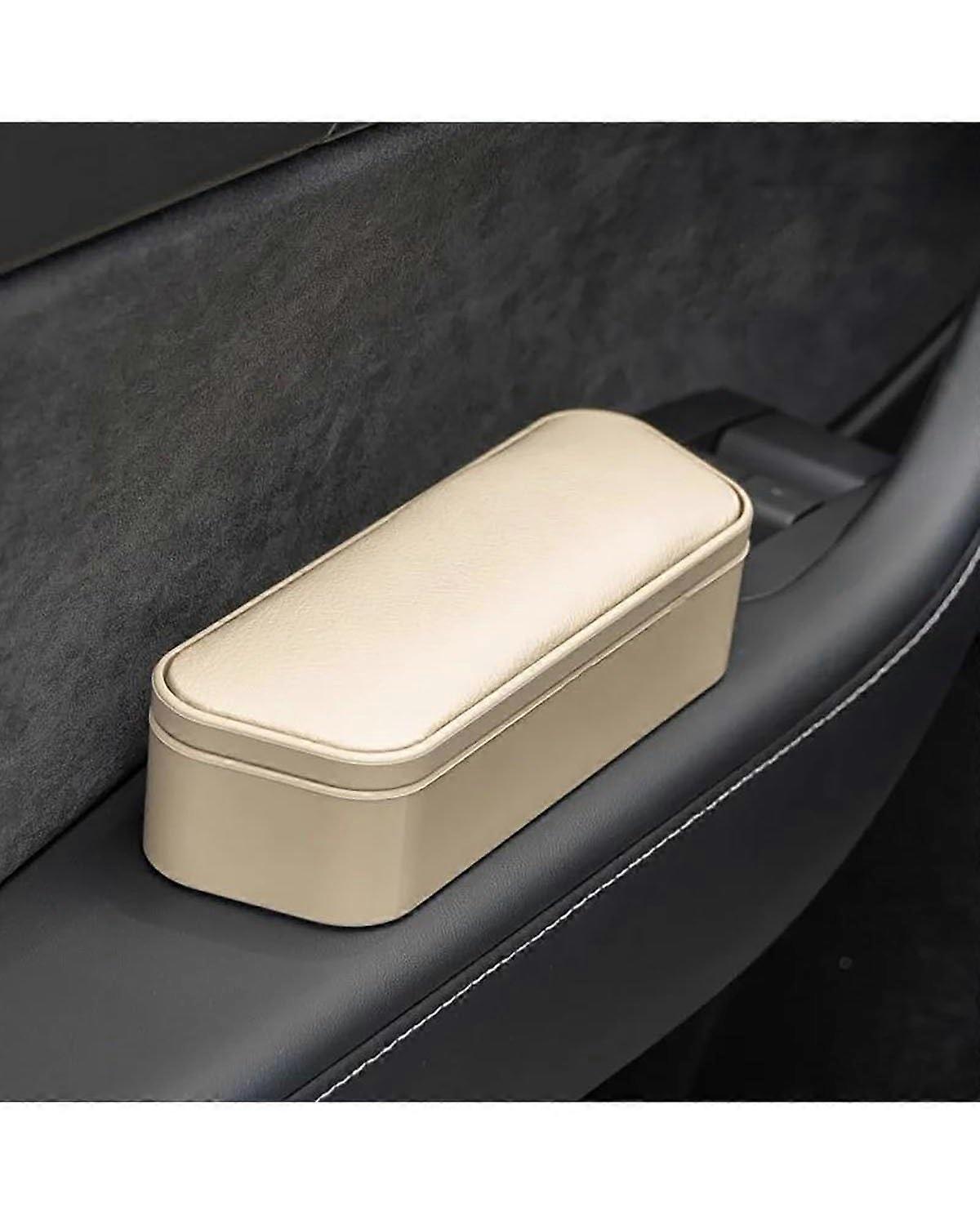 Car Armrest Box Leather Storage Adjustable Height Centre Console Armrest Pad Beige
