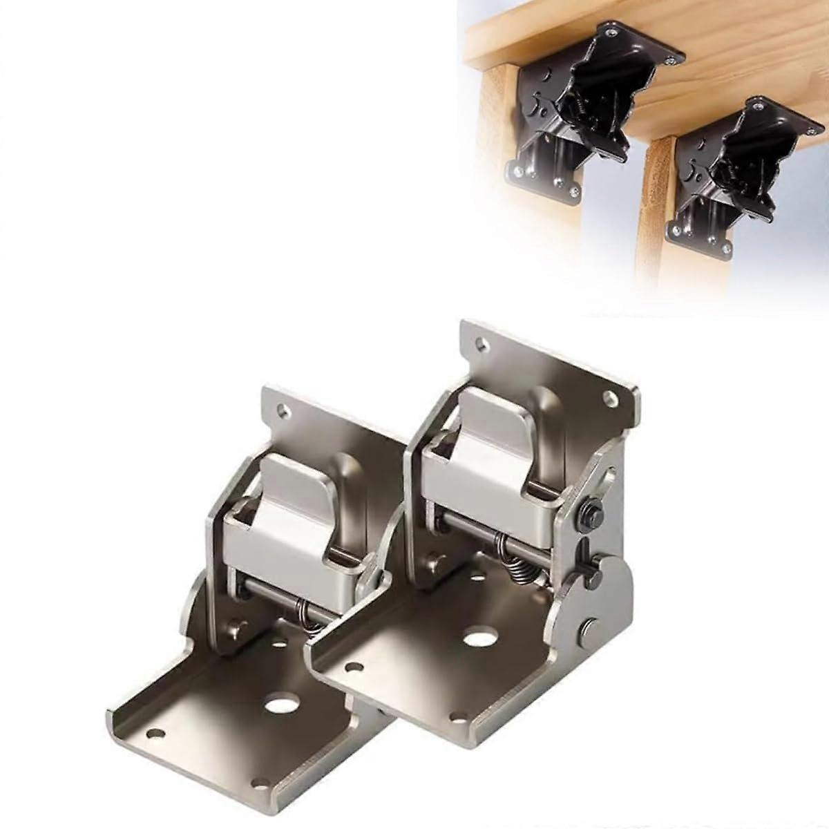 Folding Table Hinge 90° SelfLocking Heavy Duty Bracket for Bed Legs Workbench Silver 2PCS