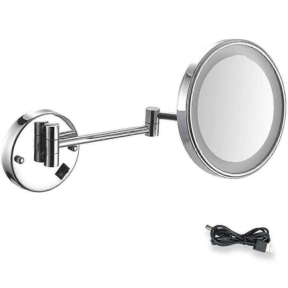10X Magnification Wall Mounted Makeup Mirror with LED Lights, USB Rechargeable Adjustable Extendable Arm for Bathroom Vanity