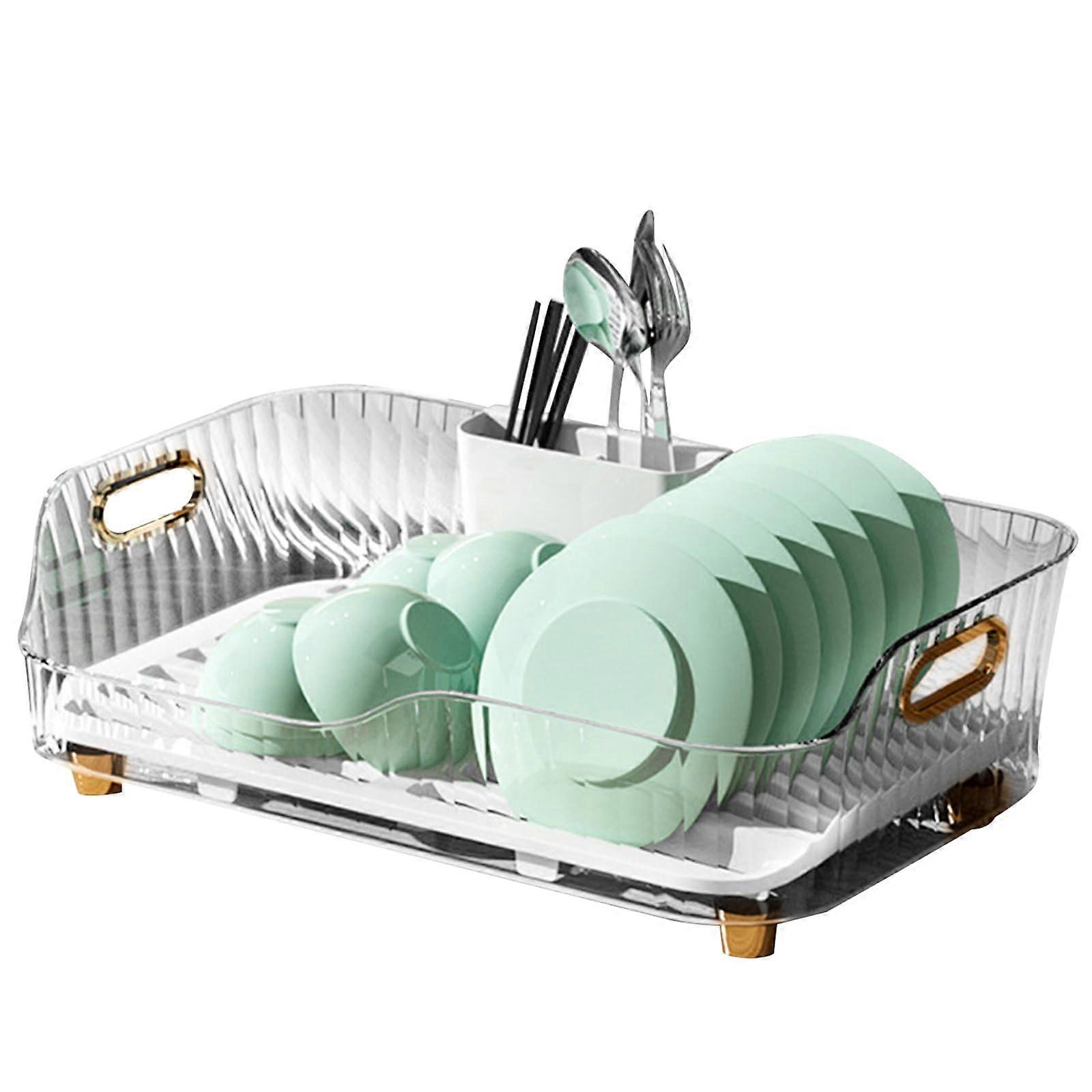 Dish Drying Rack with Drain Hole, Space Saving Cutlery Organizer, White Kitchen Storage