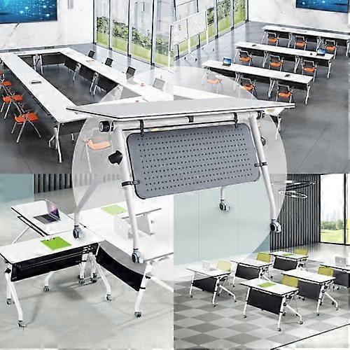 Folding Conference Table with Wheels, Flip  Modular Design, White Rectangular Training Set of 6