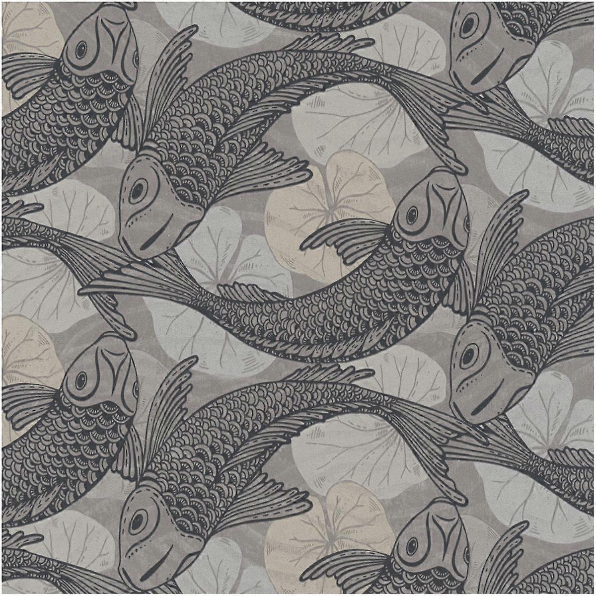 Grey/Beige Koi Fish Wallpaper