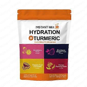 Bebidas e shakes nutricionais instantâneos de hidratação com cúrcuma e eletrólitos, 16 sachês.