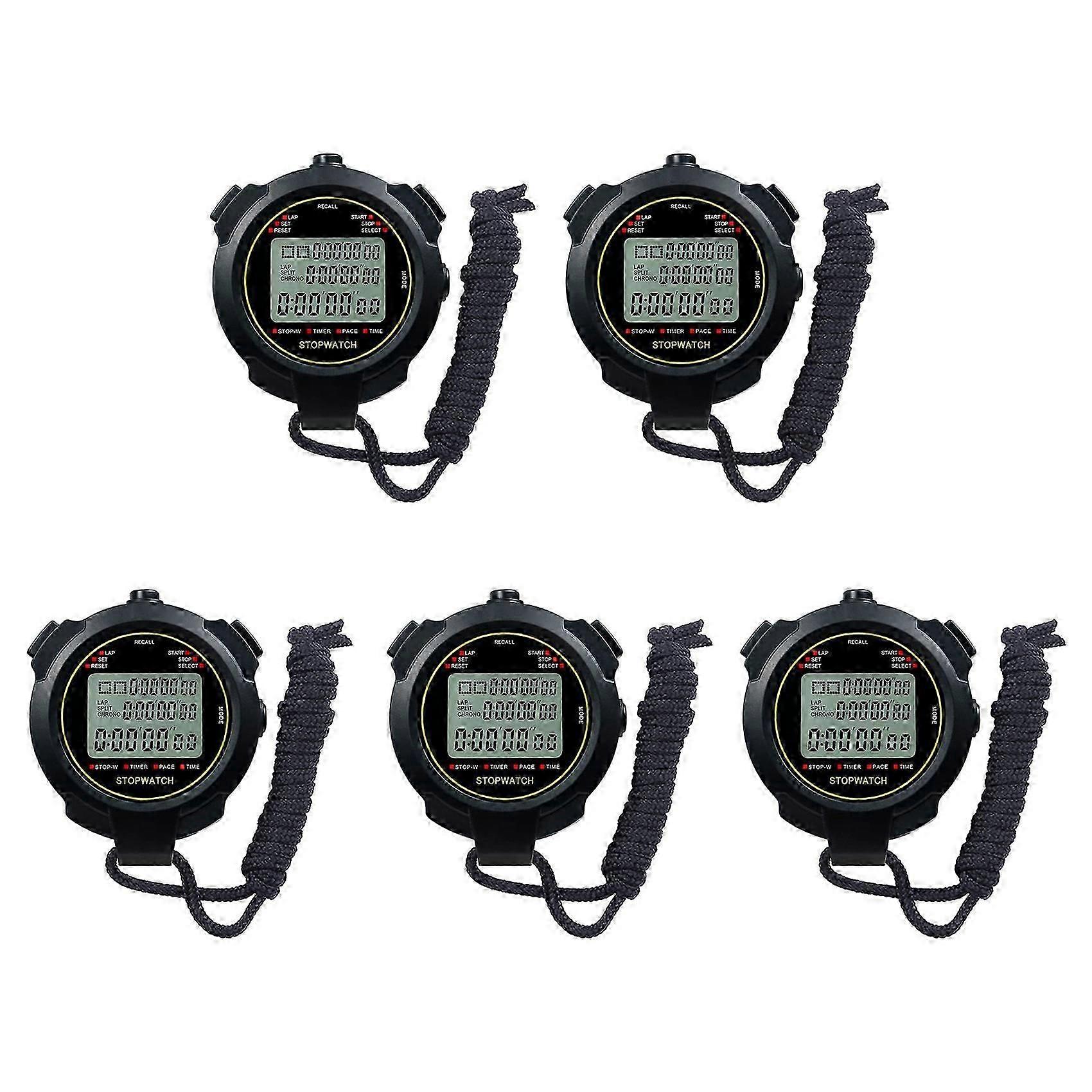 5X Digital Sports Stopwatch | 10 Lap Split Memory Timer | Large Display Waterproof