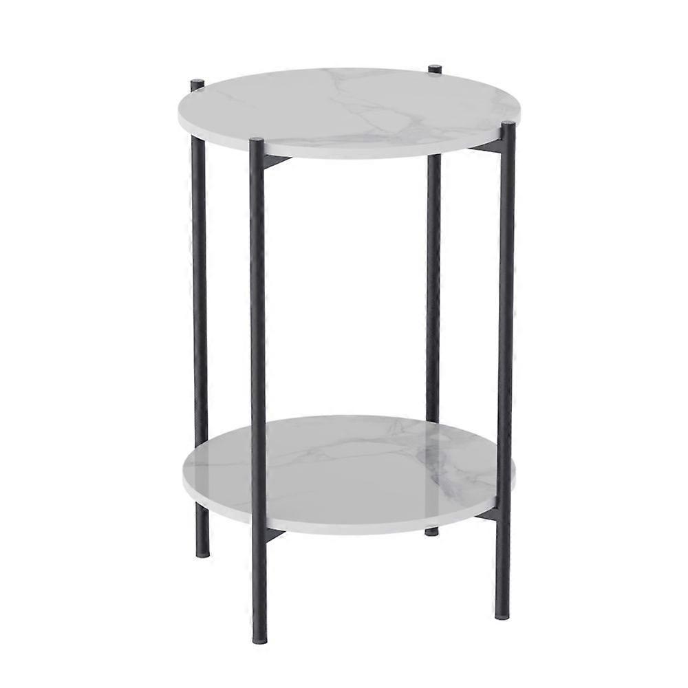 2 Tier Round Marble Coffee Table Home Office Side Table