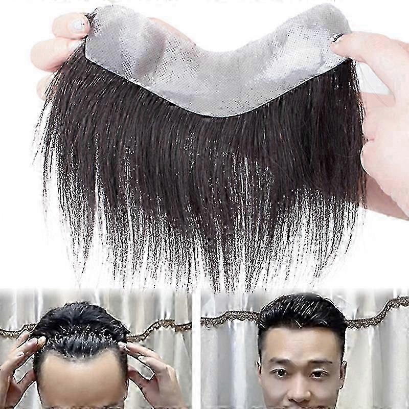 Peluca postiza para hombre con flequillo, recortable, adhesiva, natural -Z