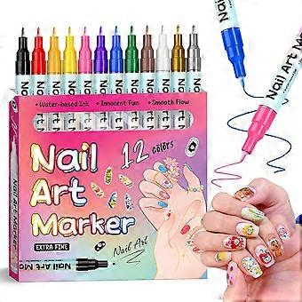 12 Colors Nail Art Pens Set with UltraFine Precision Tip, QuickDrying Waterproof Ink for DIY 3D Salon Nail Design