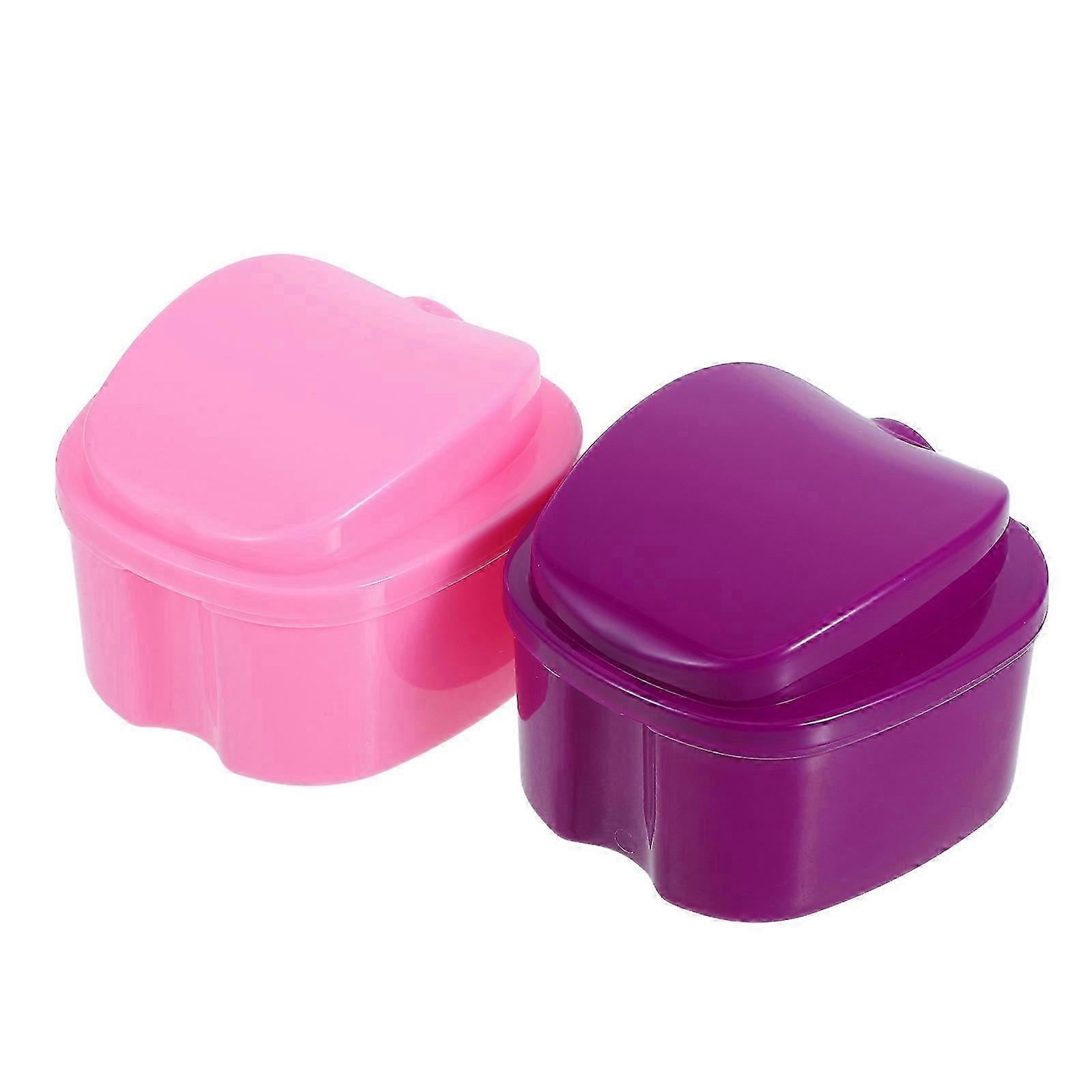 Portable Denture Storage Case with Filter Layer for 3Pcs False Teeth Storage