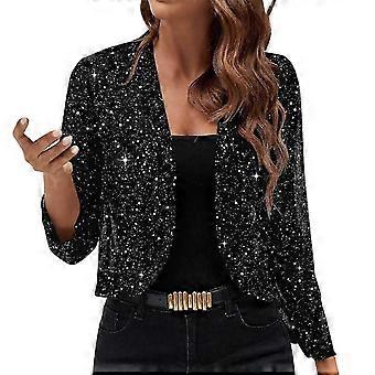 Women's Sequin Bolero Shrug 3/4 Sleeve Open Front Cropped Cardigan Party Jacket