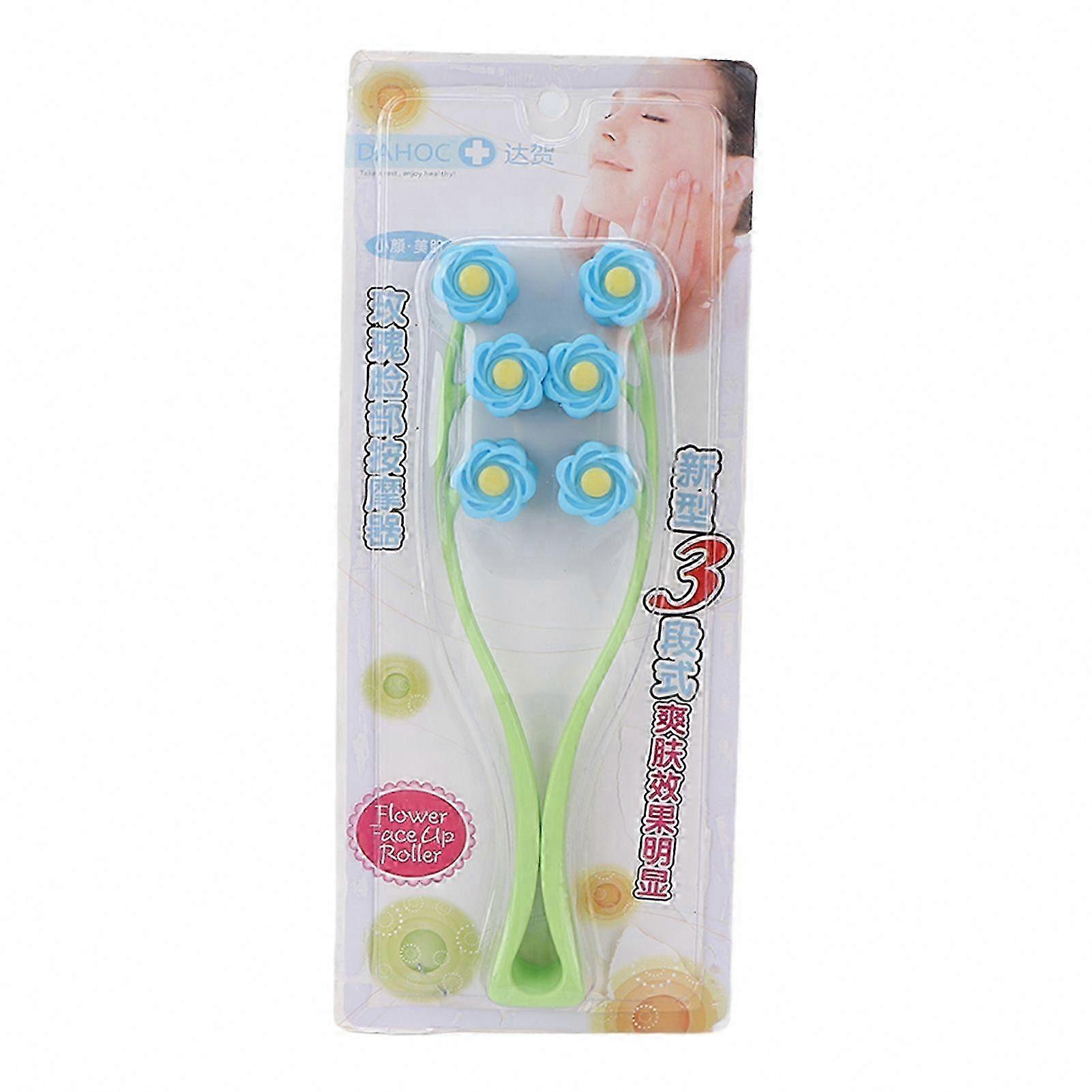 Comfortable Handle V-Shaped Face Roller, Multiple Rollers, Concave Convex Texture, Blue