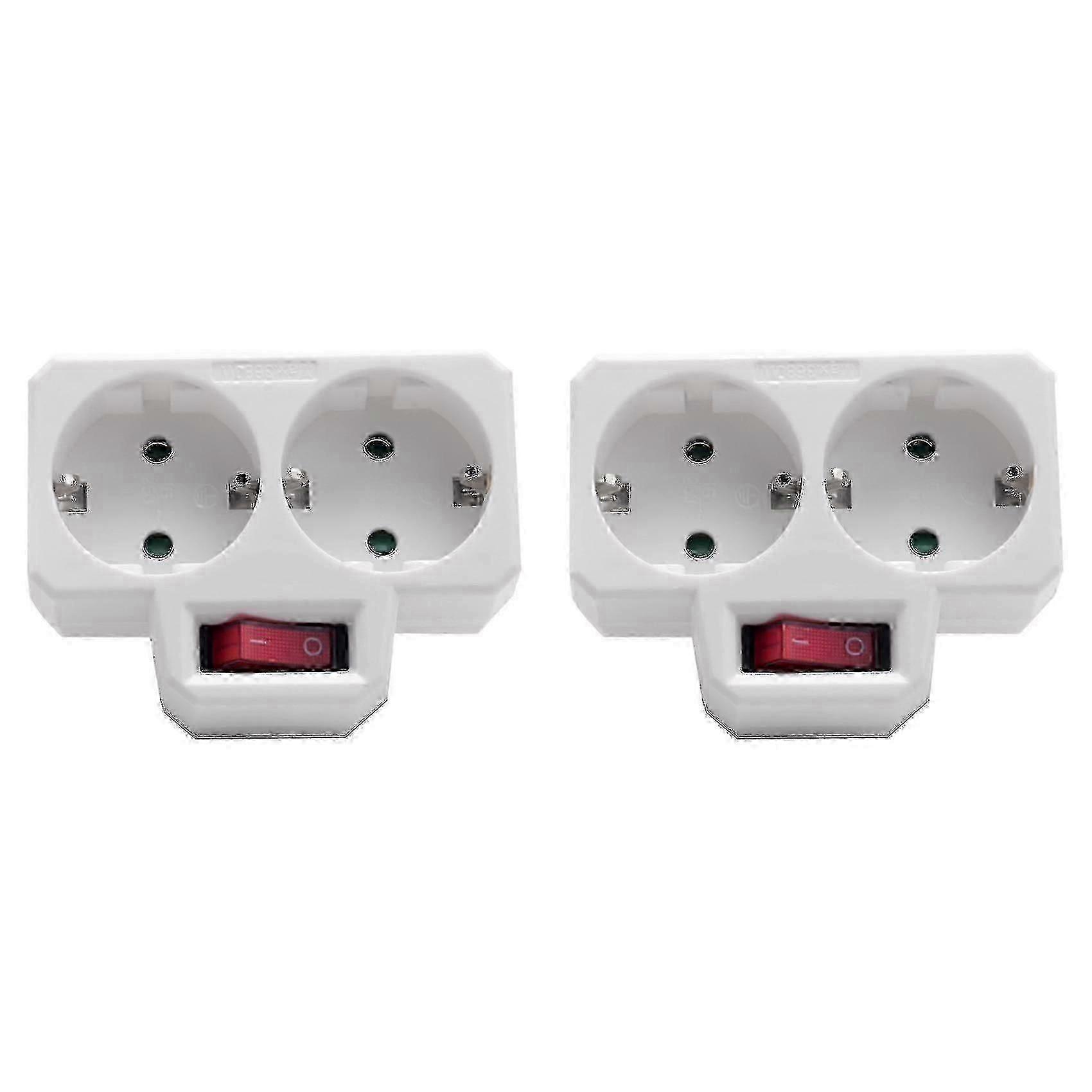 Socket Adapter, Double Plug Compatible with Socket, Double Socket with Switch 3800W Compatible with Office, Home or Travel, EU Plug (2 Pack)