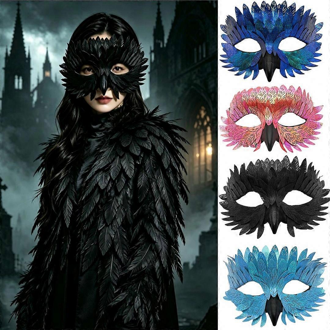 Masquerade Eye Mask with Feather-Style Design
