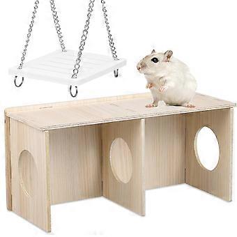 Hamsterin puutalo, suuri piilopaikka ja keinulelu