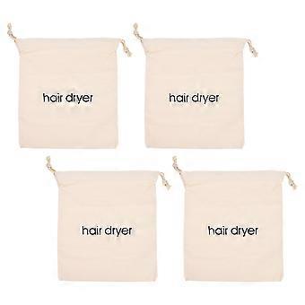 Lot de 4 sacs de rangement pour sèche-cheveux en toile brodée beige avec cordon de serrage