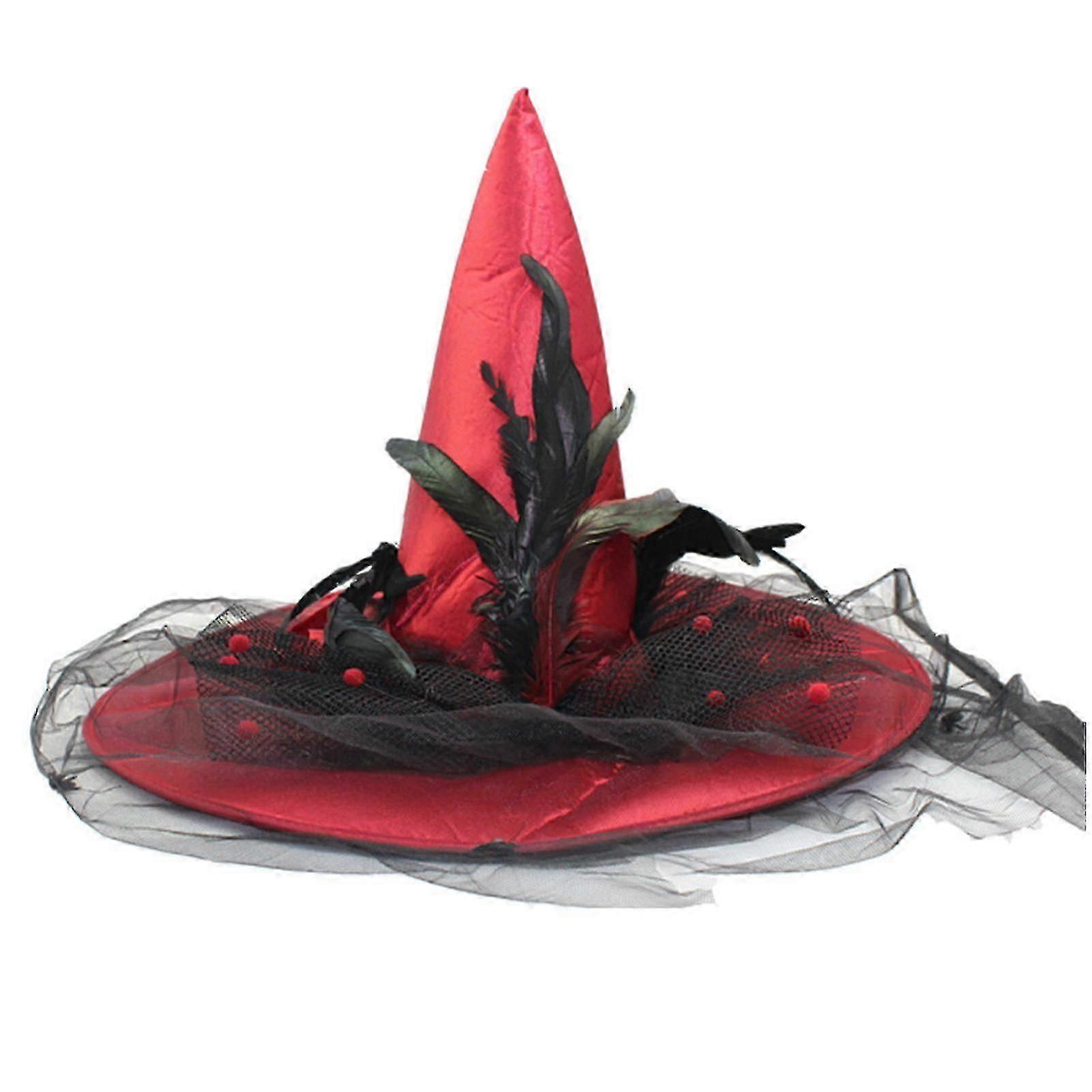 Black Halloween Witch Hat with Feather Compatible with Creative Lace Pointed Cap
