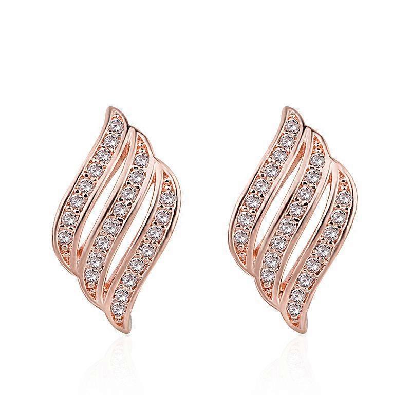 Feather Shape Angel Wing Stud Ear Post Stud Earrings Clear Cubic Stud Earrings