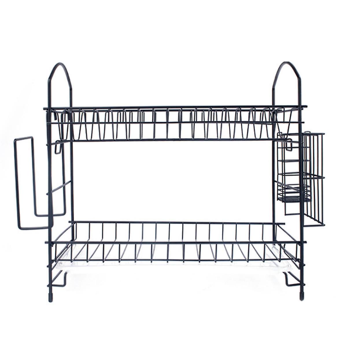 2-Layer Dish Drainer Rack With Cutlery Holder, Drip Tray, And Kitchen Storage