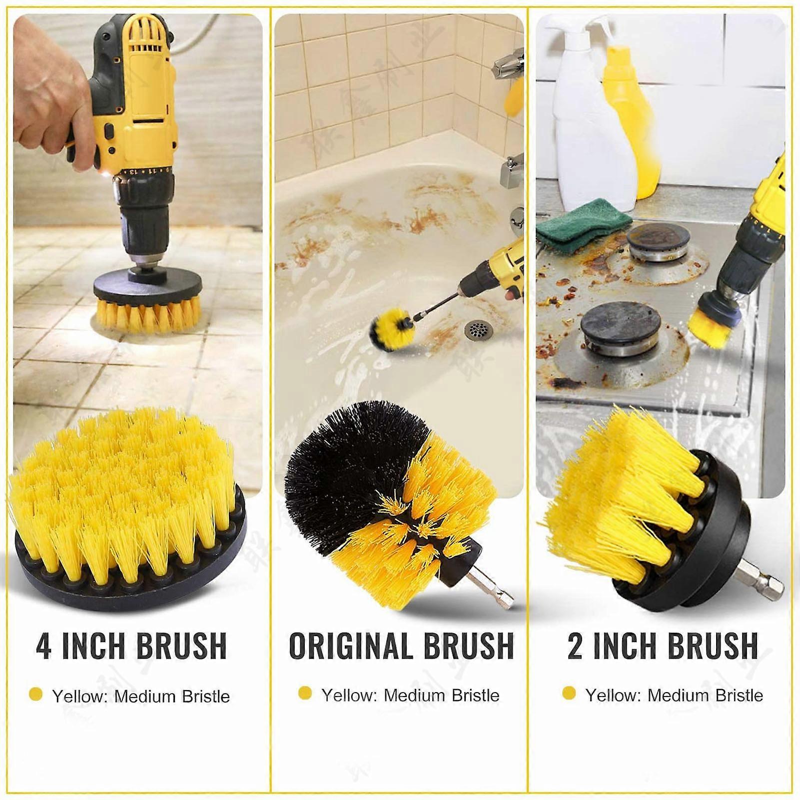 Electric Drill Brush Head Labor Saving Efficient Drill Brush Attachment Set for Kitchen Bathroom Yellow 4 Piece Set