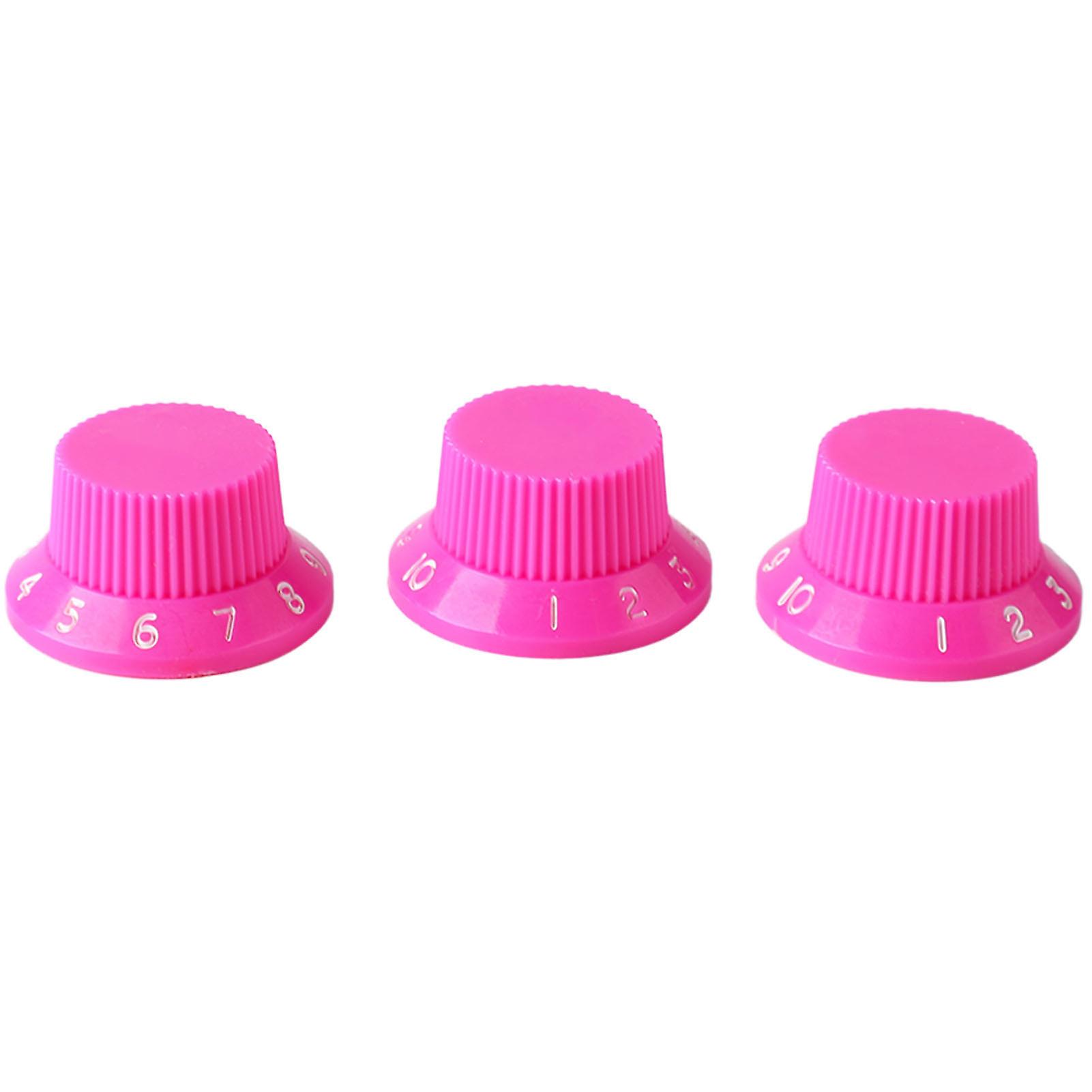 3Pcs Plastic Guitar Control Knobs Top Hat Volume Tone Bell Knobs with White Letters for Electric Guitar Fuchsia