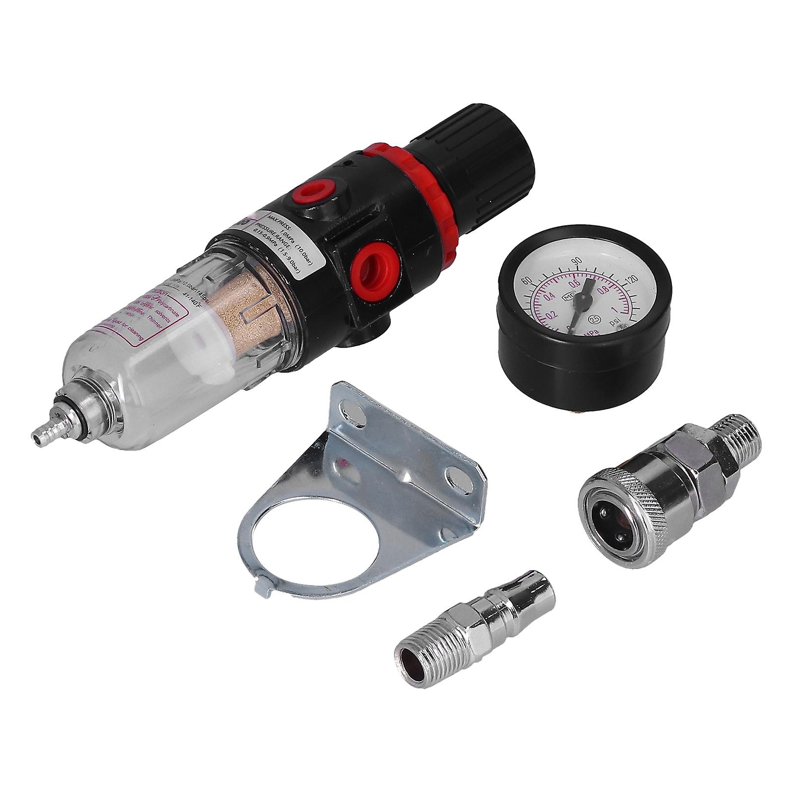 1/4in Air Compressor Moisture Filter Water Oil Separator Regulator with Pressure Gauge