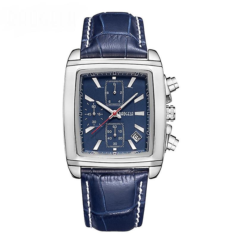 ساعات مربعة للرجال جلد بني كرونوغراف أزياء الأعمال ووتش ساعات مضيئة للماء