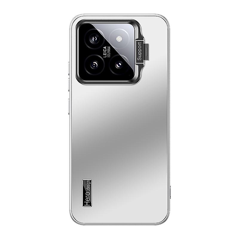 For Xiaomi 14 Case TPU+PC Anti-slip Phone Back Cover with Camera Lens Kickstand - Silver