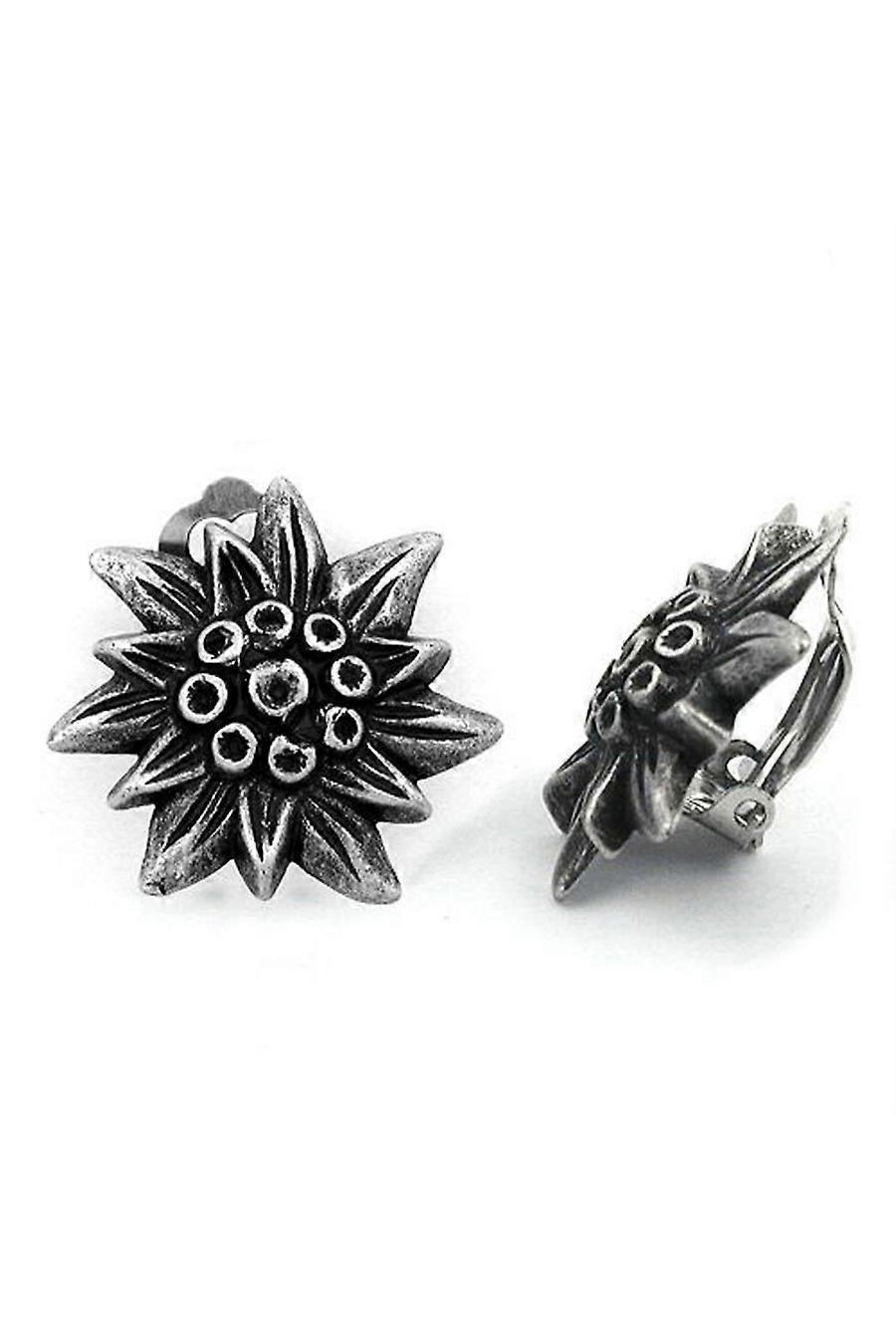 Clip-on Earring Antique Silver Edelweiss Flower - Gl06087
