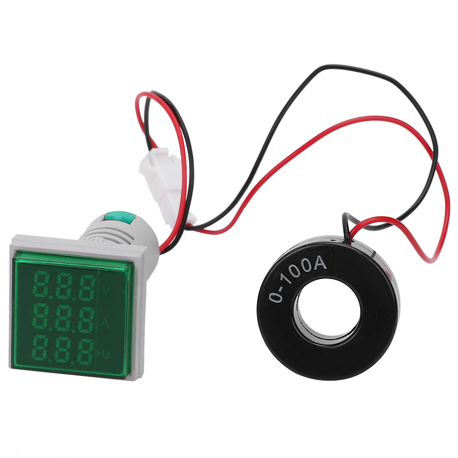 Square Green LED 3-in-1 Meter: AC Voltage, Current & Frequency Signal Indicator