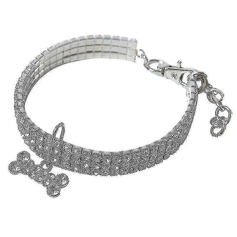 Pet Bone Collar, 3 Rows Rhinestones Crystal Elastic Necklace