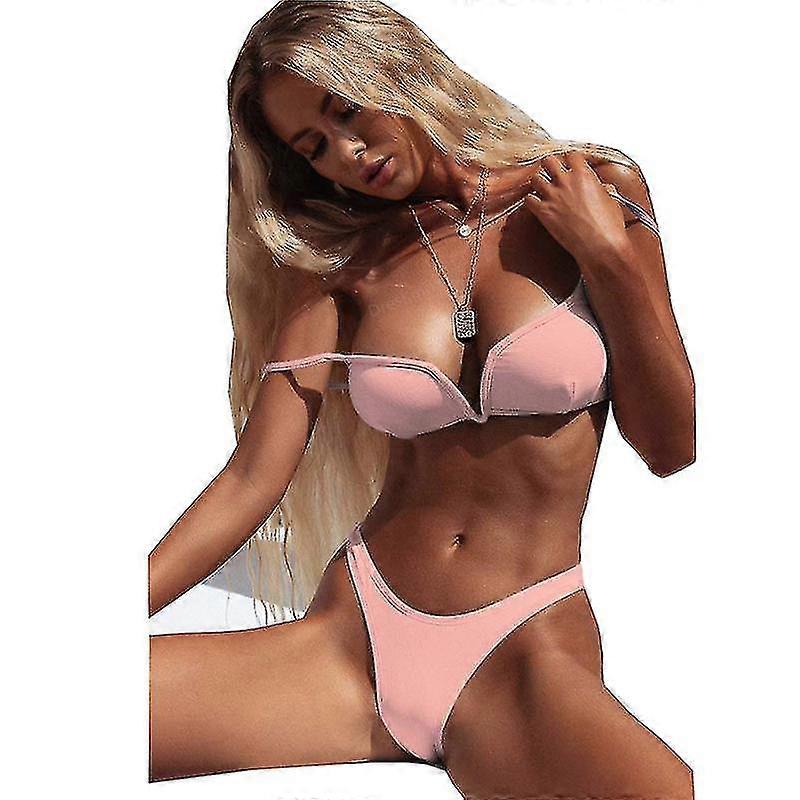 Bikini Ribbed V Wired Cami Badetøj Solid Color Justerbare stropper Badetøj til kvinder